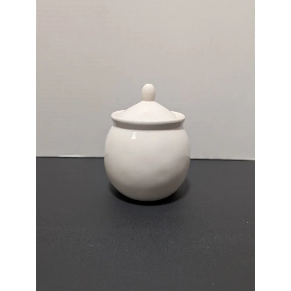 Rae Dunn Sugar Glossy White‎ Ceramic Round Jar Ivory Canister Farmhouse Kitchen